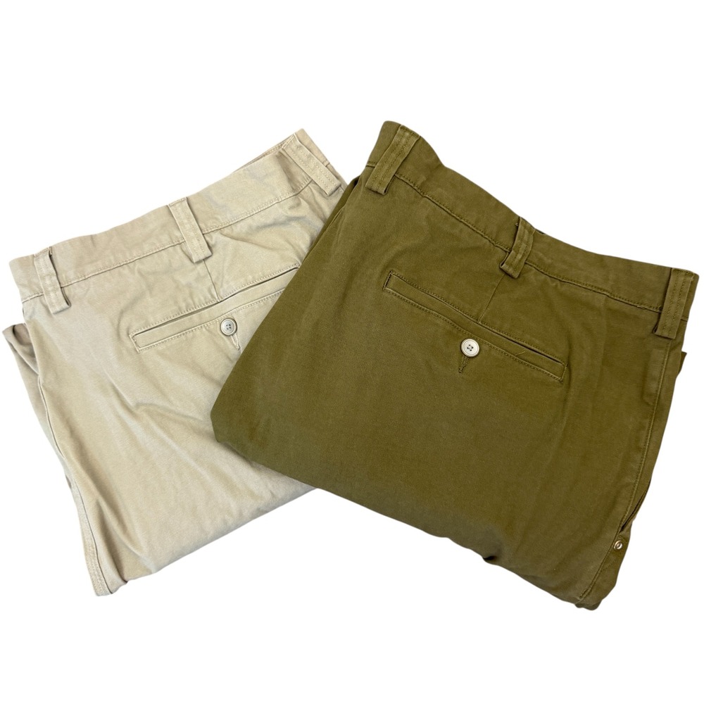 (LOT OF2) Duluth Trading Co Flex Ballroom Khakis Mens 44x30 Stretch Tan / Green